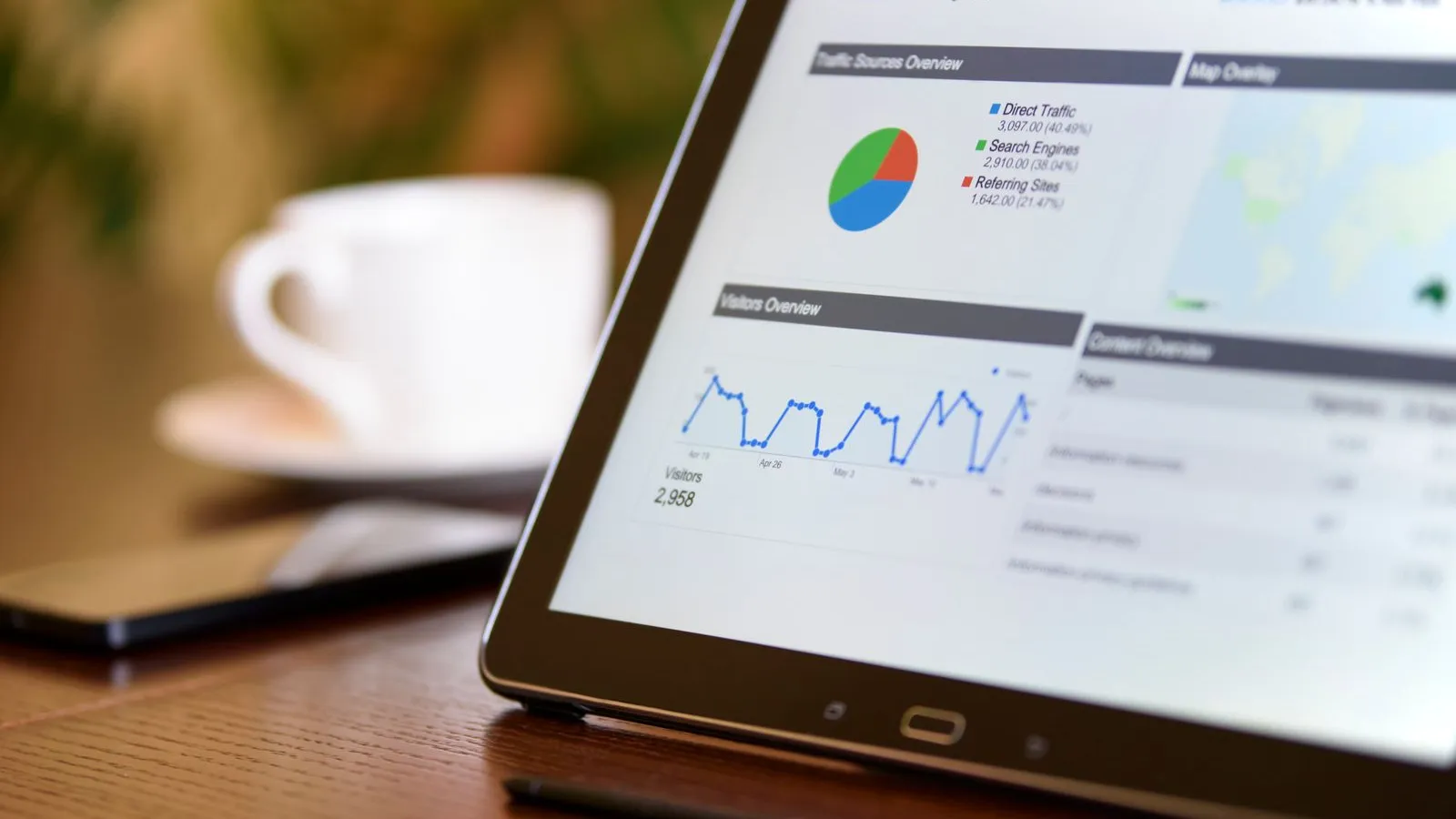 A tablet with clear charts and tables on a desk – an online calculator and configurator